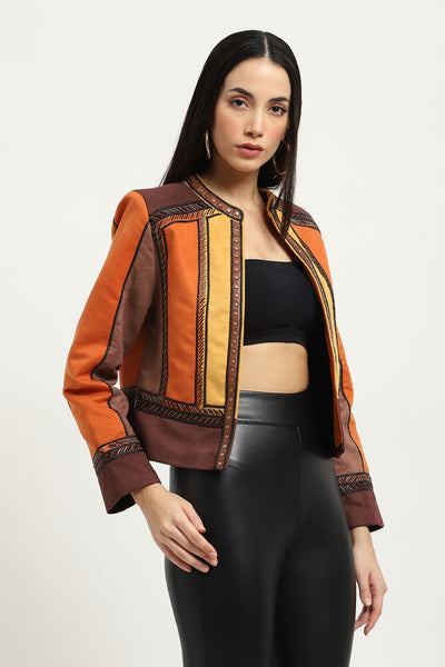 Label Ritu Kumar Brown Carina Suede Jacket indian designer wear online shopping melange singapore