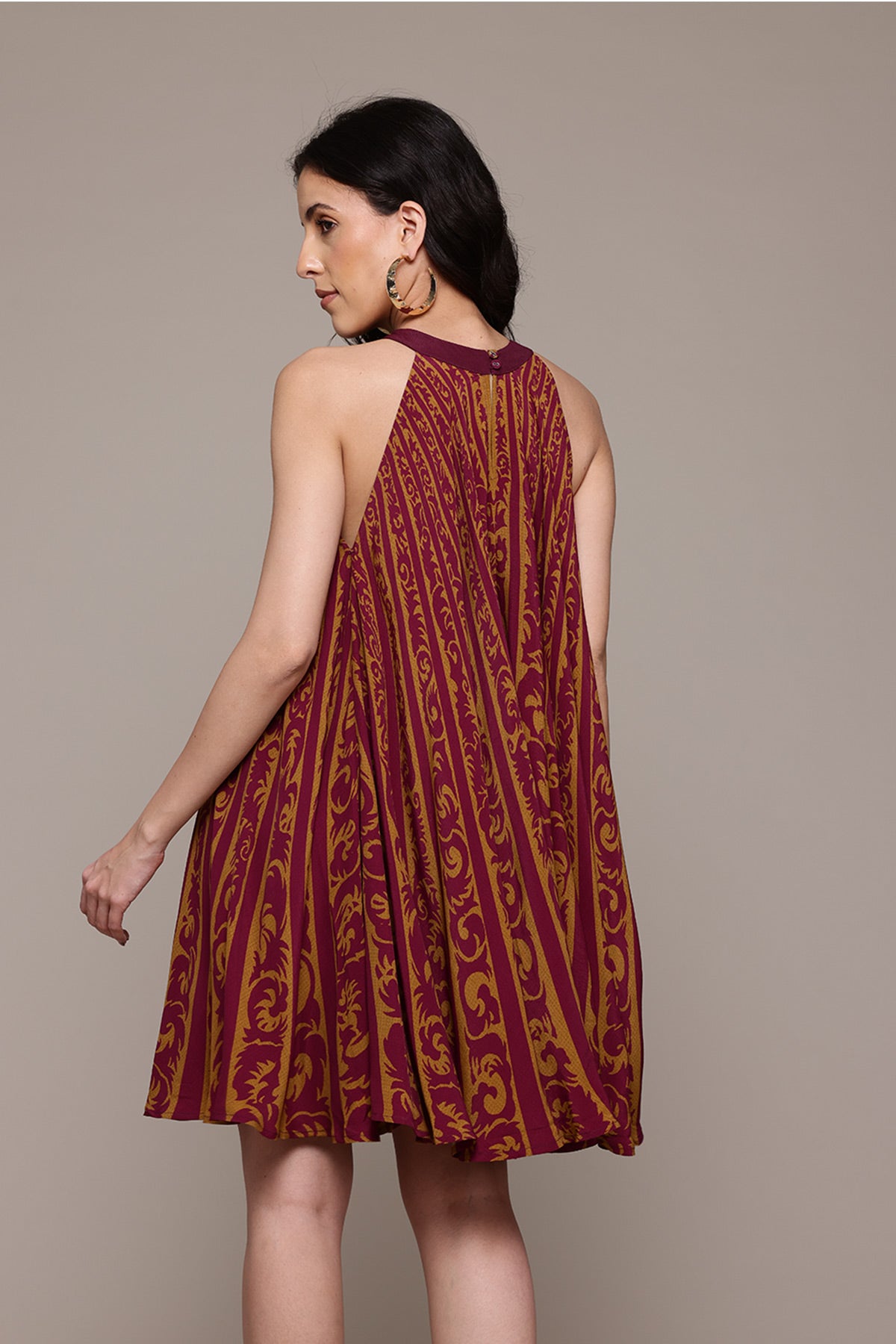 Label Ritu Kumar Burgundy Arabesq Short Dress indian designer wear online shopping melange singapore 