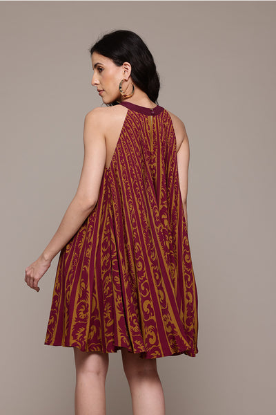 Label Ritu Kumar Burgundy Arabesq Short Dress indian designer wear online shopping melange singapore 