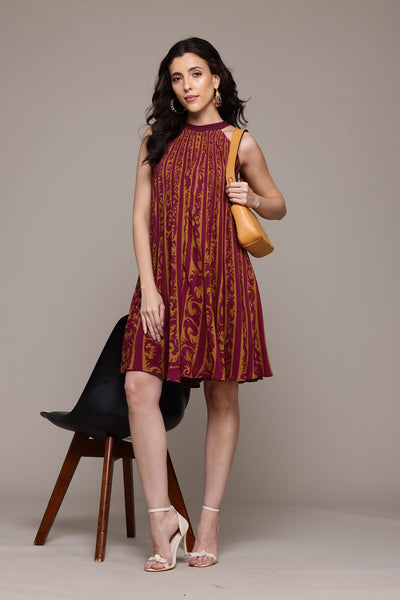 Label Ritu Kumar Burgundy Arabesq Short Dress indian designer wear online shopping melange singapore 