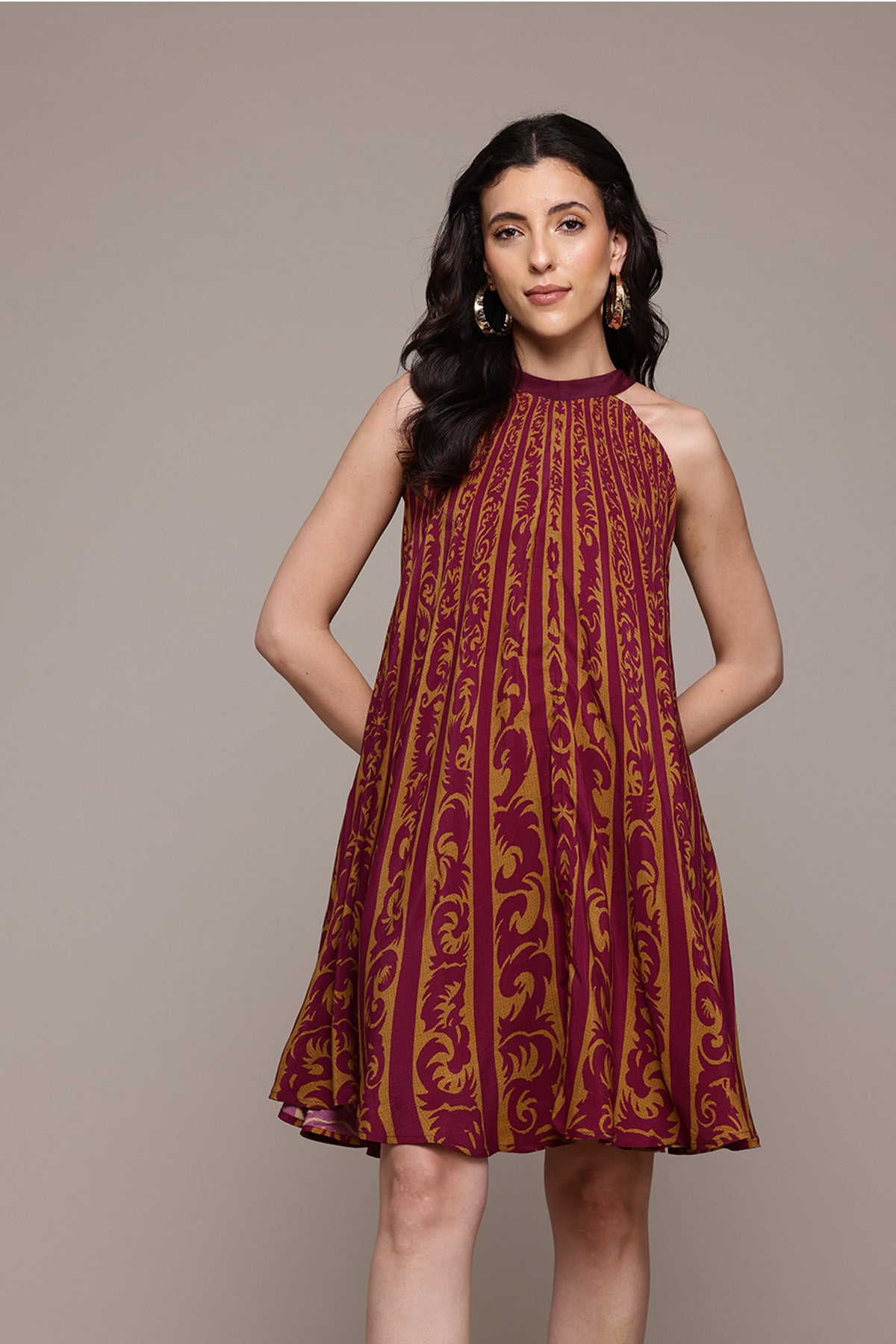 Label Ritu Kumar Burgundy Arabesq Short Dress indian designer wear online shopping melange singapore 