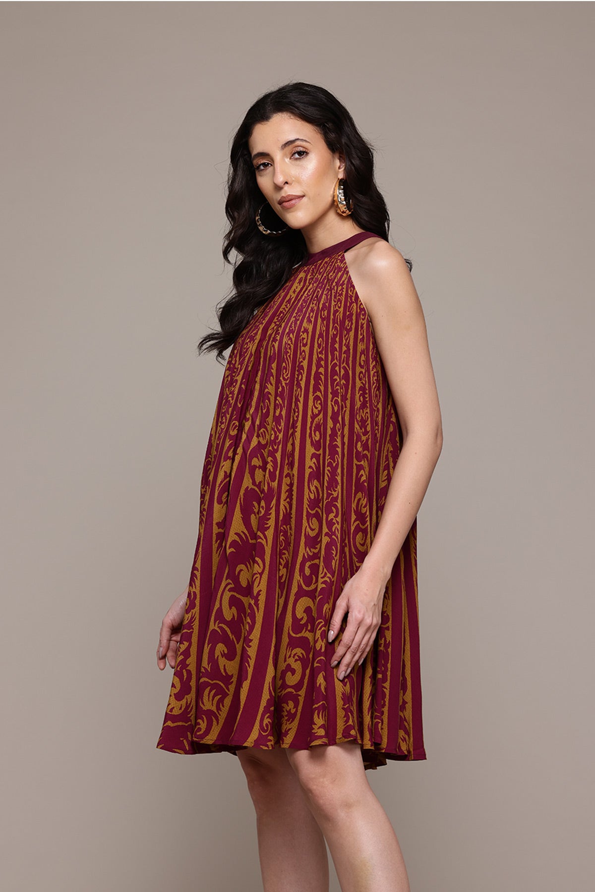 Label Ritu Kumar Burgundy Arabesq Short Dress indian designer wear online shopping melange singapore 