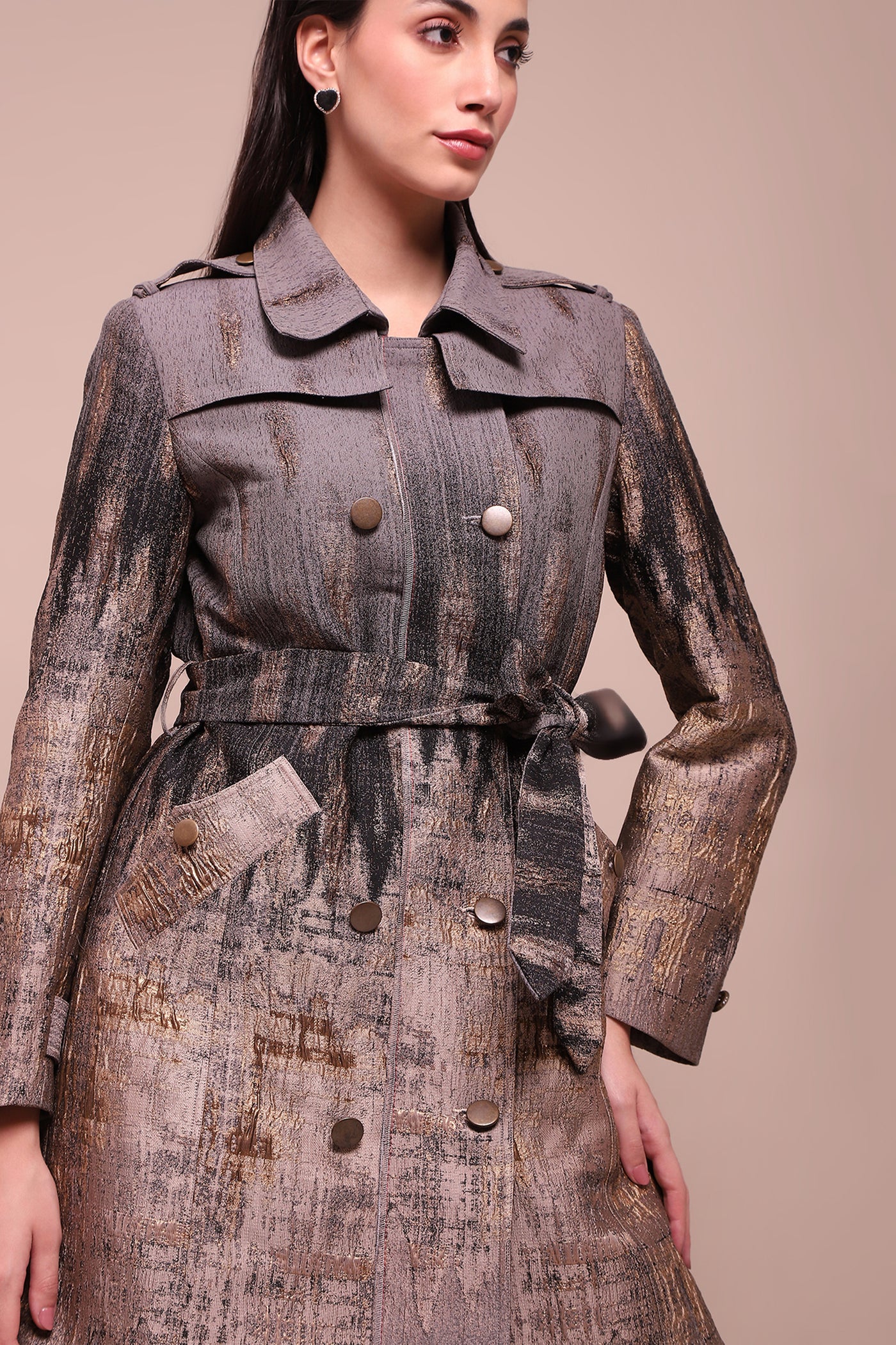 Label Ritu Kumar Grey Phoebe Coat indian designer wear online shopping melange singapore