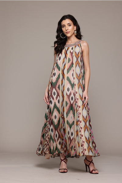 Label Ritu Kumar Multi Color Aquinnah Maxi Dress indian designer wear online shopping melange singapore 