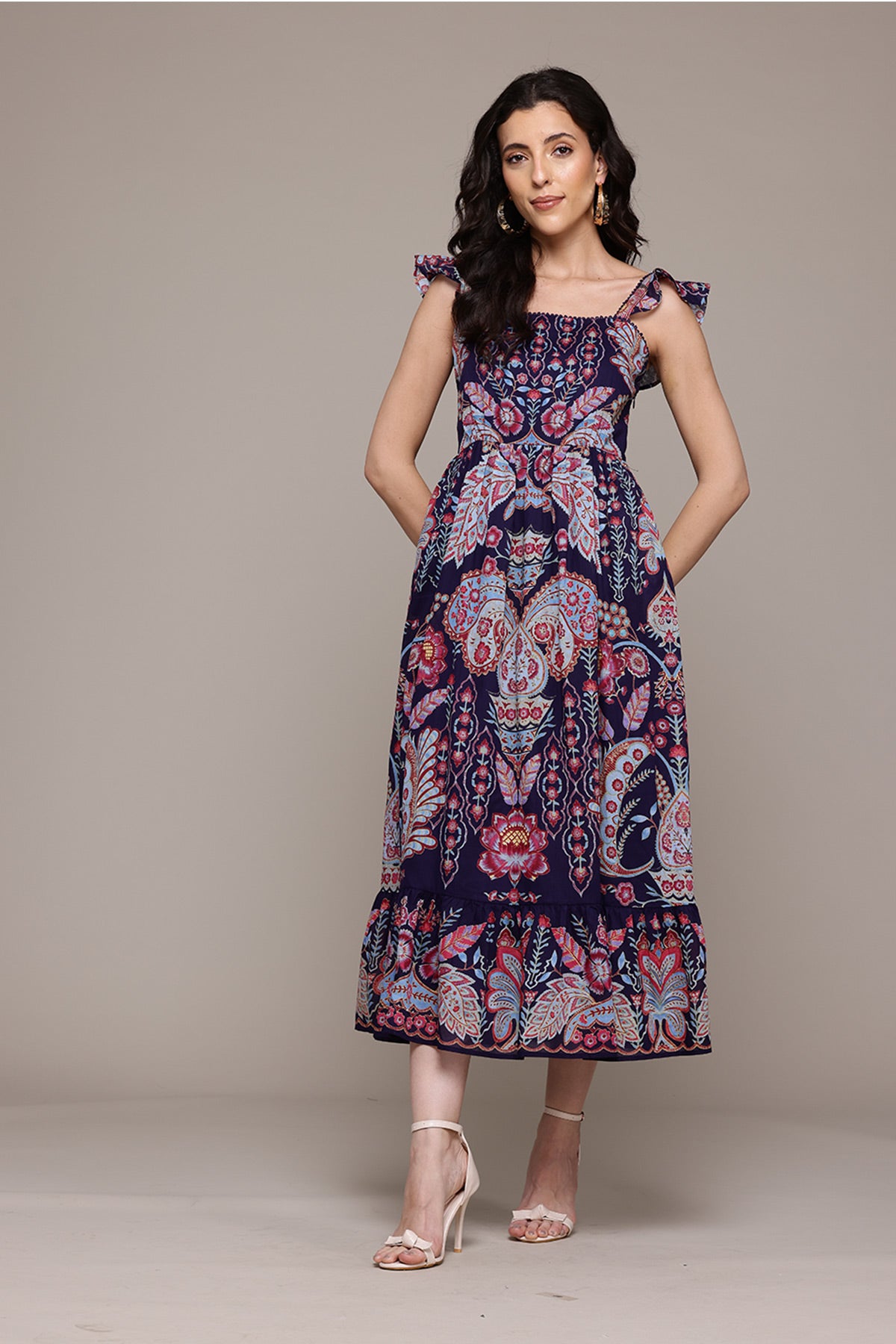 Label Ritu Kumar Navy Alba Long Dress indian designer wear online shopping melange singapore 
