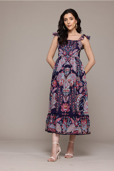 Label Ritu Kumar Navy Alba Long Dress indian designer wear online shopping melange singapore 
