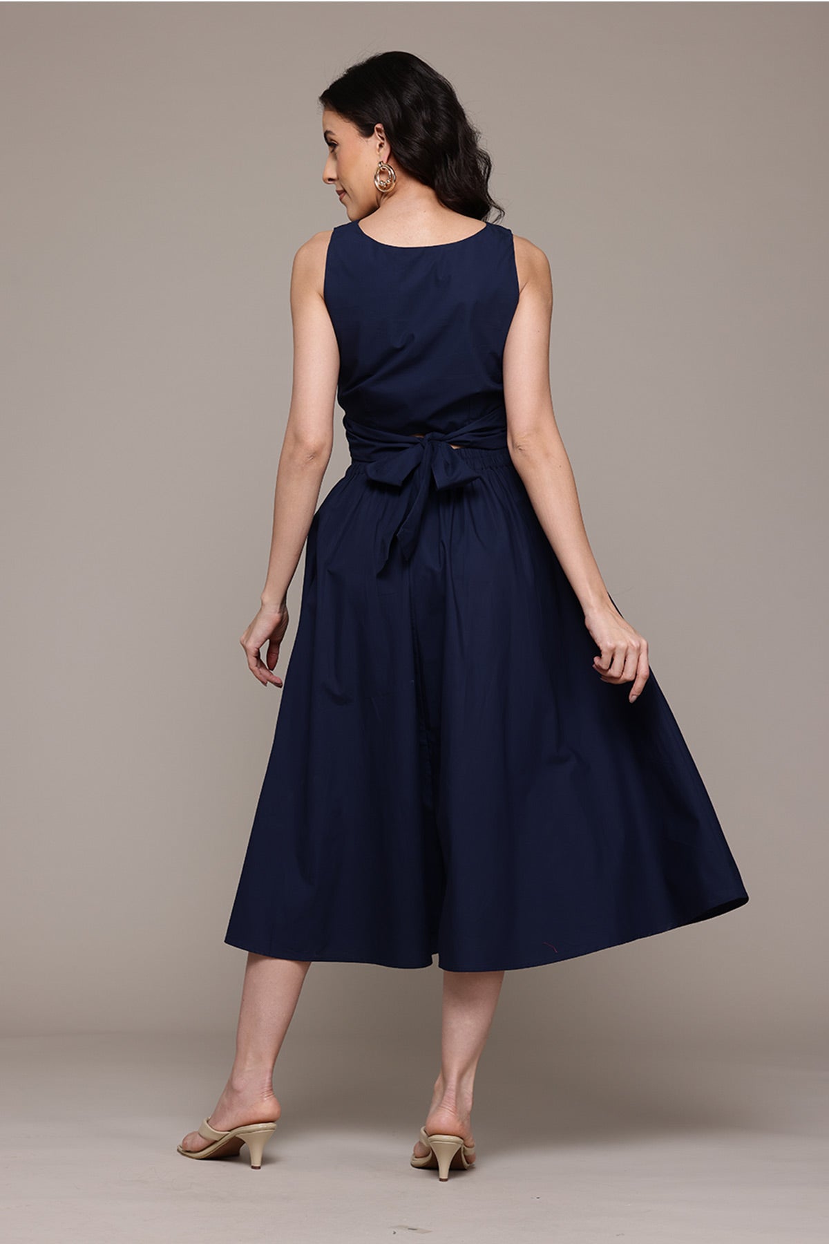 Label Ritu Kumar Navy Dorena Top With Skirt Co-Ord Set indian designer wear online shopping melange singapore 