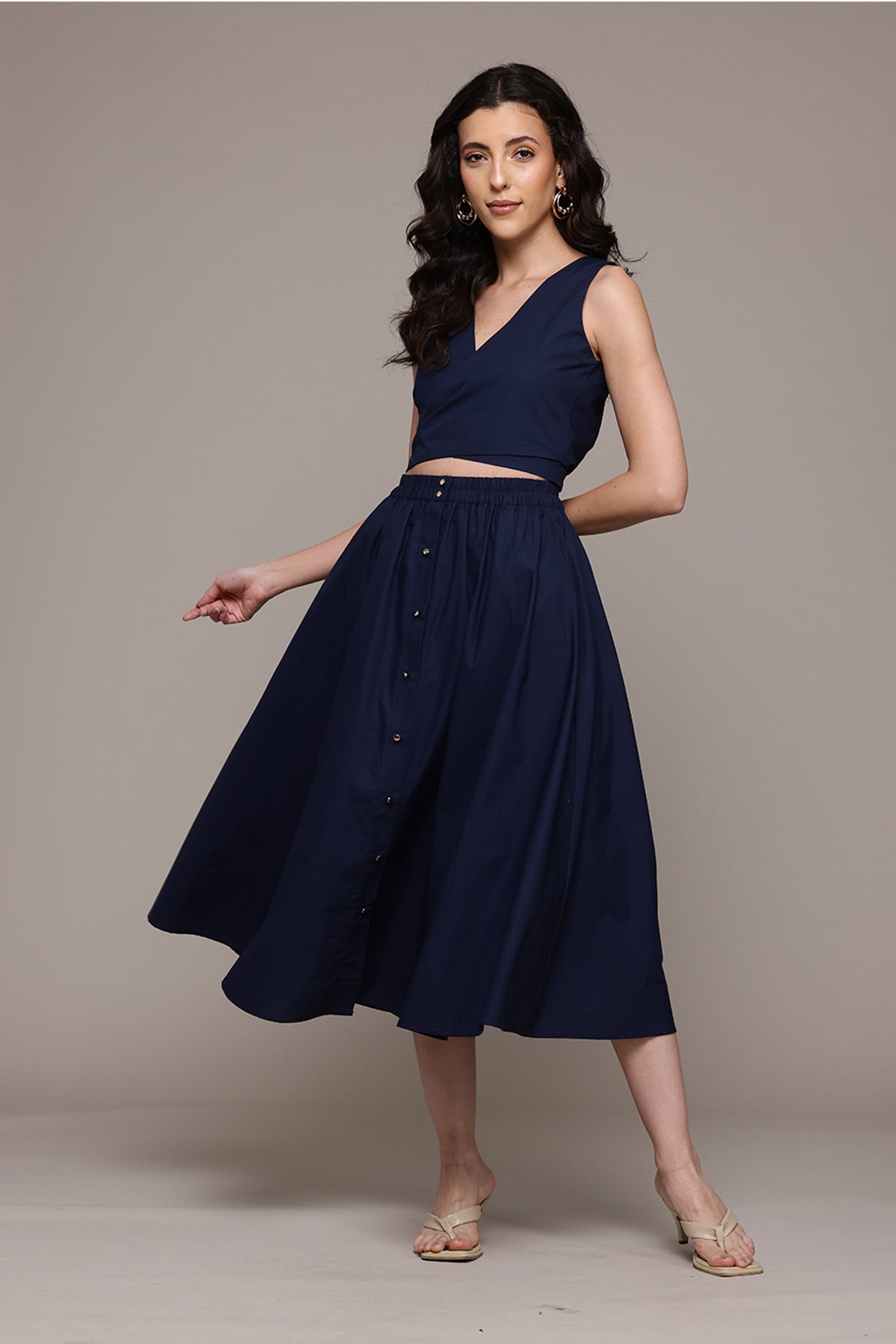 Label Ritu Kumar Navy Dorena Top With Skirt Co-Ord Set indian designer wear online shopping melange singapore 