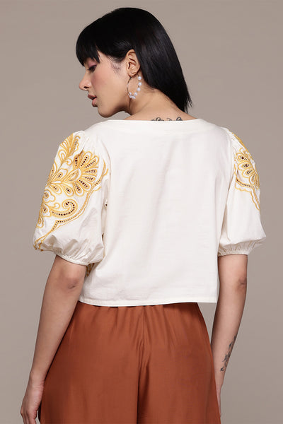 Label Ritu Kumar White Adelina Crop Top indian designer wear online shopping melange singapore 