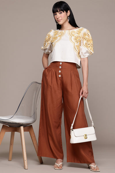 Label Ritu Kumar White Adelina Crop Top indian designer wear online shopping melange singapore 