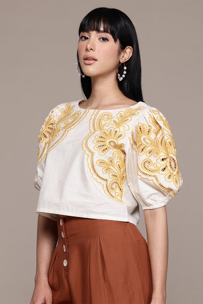 Label Ritu Kumar White Adelina Crop Top indian designer wear online shopping melange singapore 