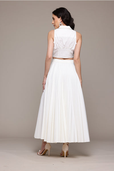 Label Ritu Kumar White Dorena Top With Skirt Co-Ord Set indian designer wear online shopping melange singapore 