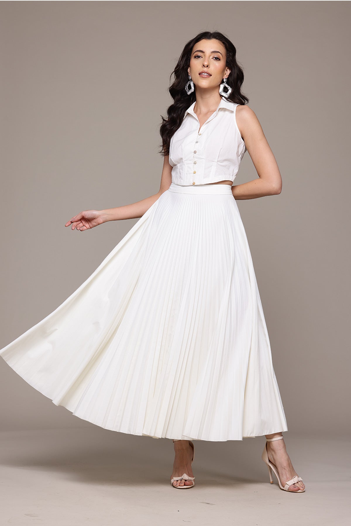 Label Ritu Kumar White Dorena Top With Skirt Co-Ord Set indian designer wear online shopping melange singapore 