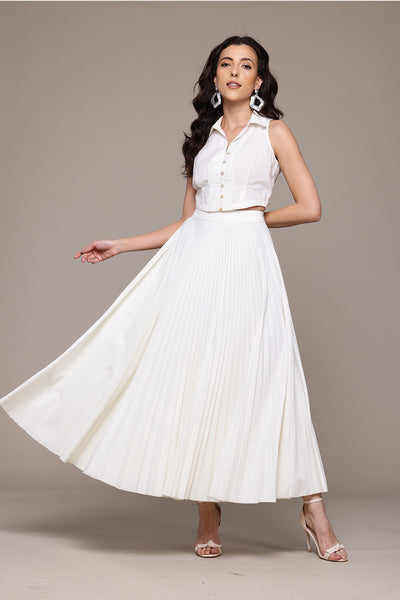 Label Ritu Kumar White Dorena Top With Skirt Co-Ord Set indian designer wear online shopping melange singapore 