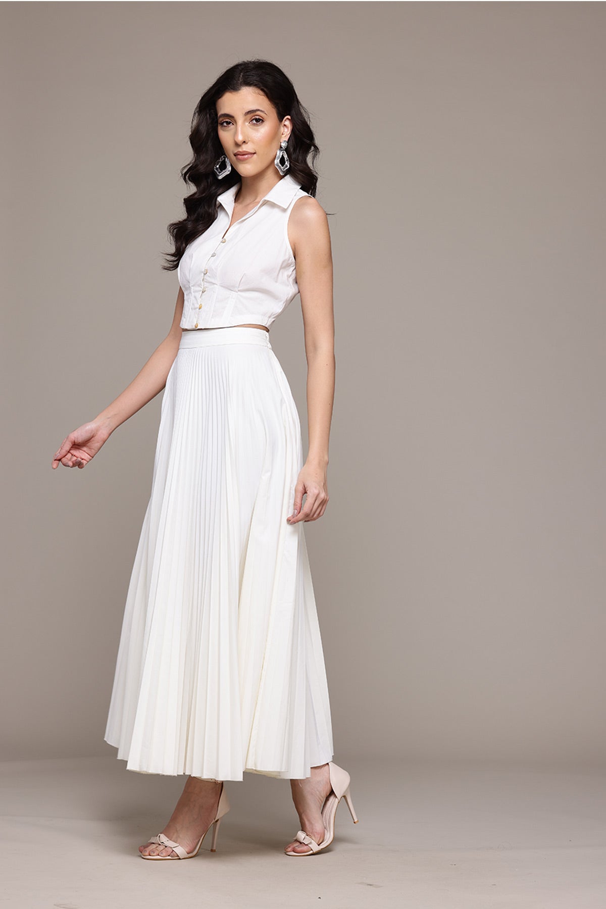 Label Ritu Kumar White Dorena Top With Skirt Co-Ord Set indian designer wear online shopping melange singapore 