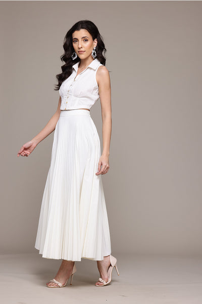 Label Ritu Kumar White Dorena Top With Skirt Co-Ord Set indian designer wear online shopping melange singapore 