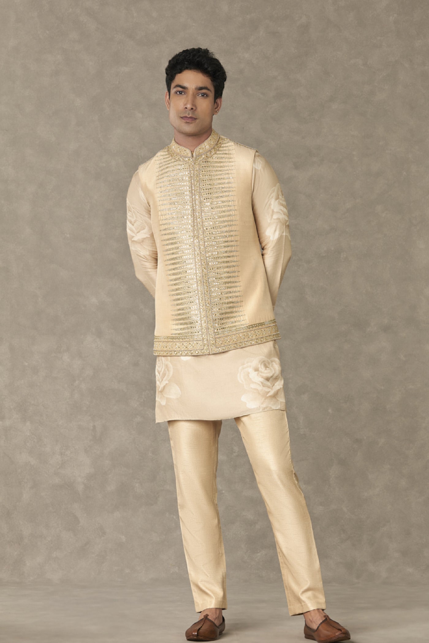 Masaba Menswear Beige Trikone Bandi Indian designer wear online shopping melange singapore
