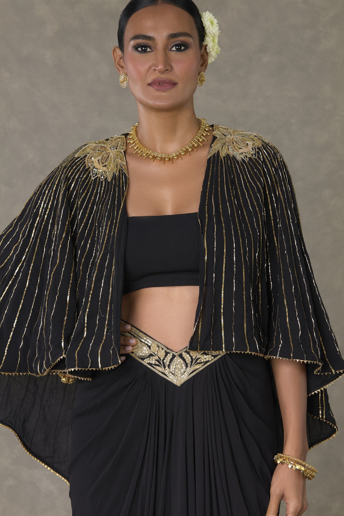 Masaba Black Neel Kamal Cape Set Indian designer wear online shopping melange singapore