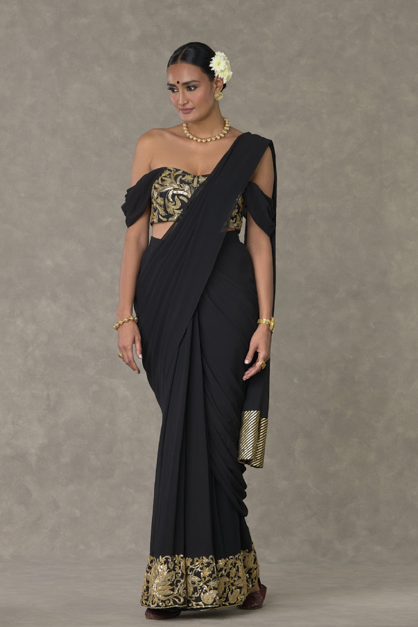 Masaba Black Neel Kamal Corset Saree Indian designer wear online shopping melange singapore