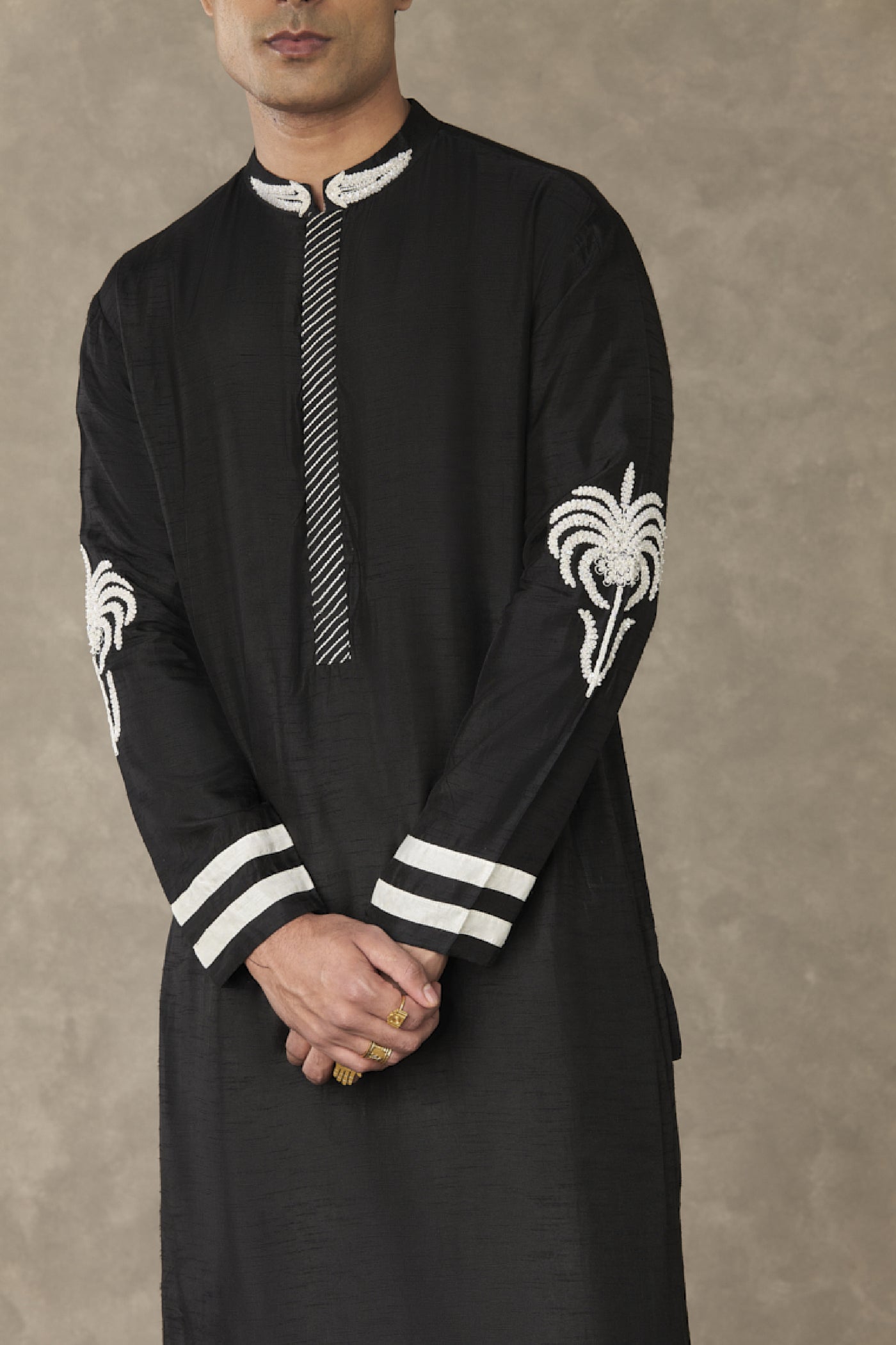 Masaba Menswear Black Shajara Kurta Indian designer wear online shopping melange singapore
