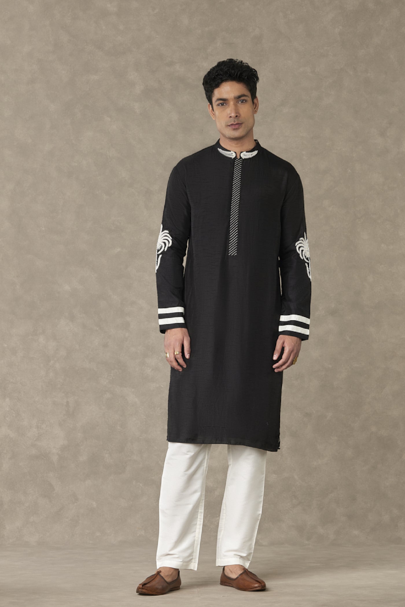 Masaba Menswear Black Shajara Kurta Indian designer wear online shopping melange singapore