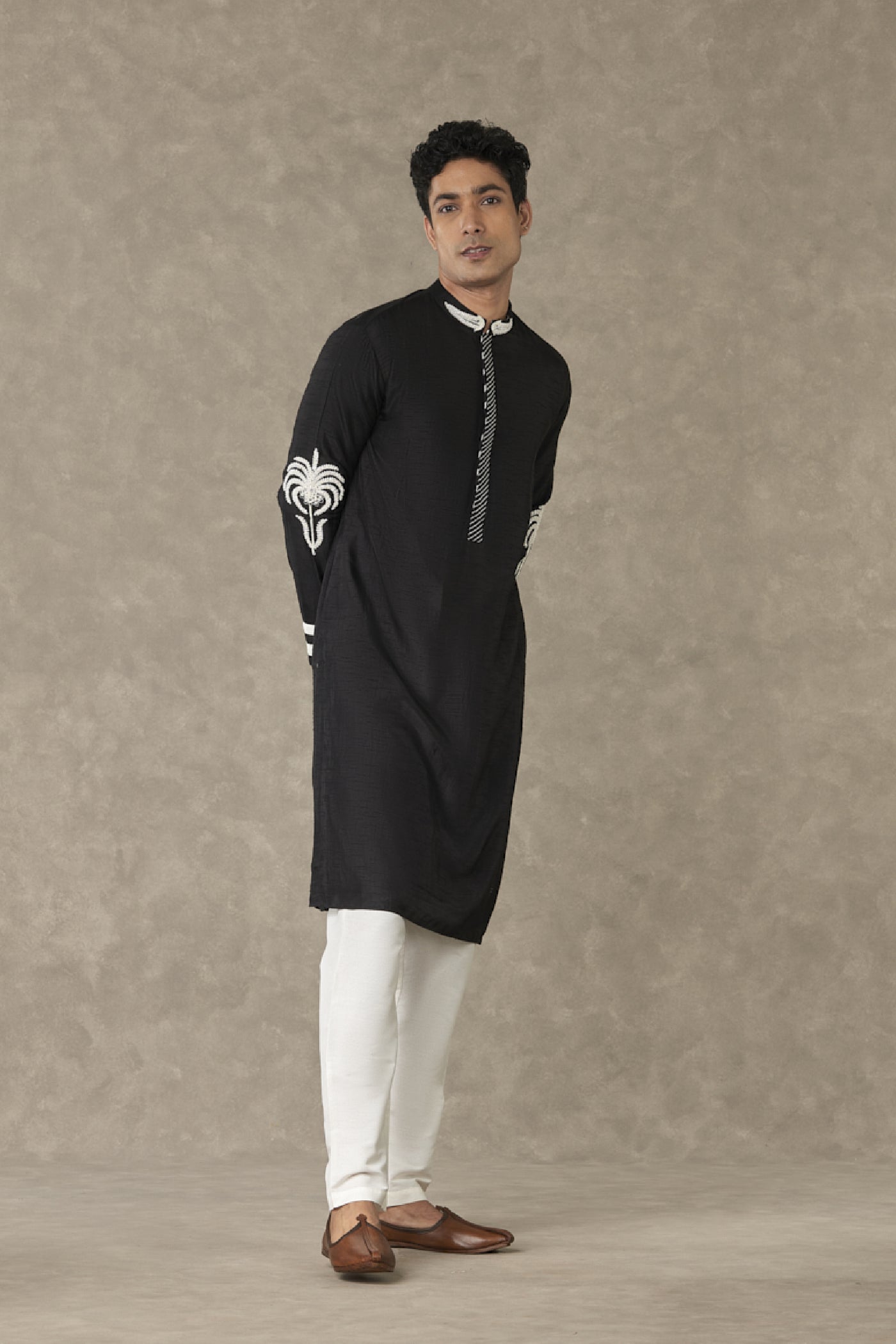 Masaba Menswear Black Shajara Kurta Indian designer wear online shopping melange singapore
