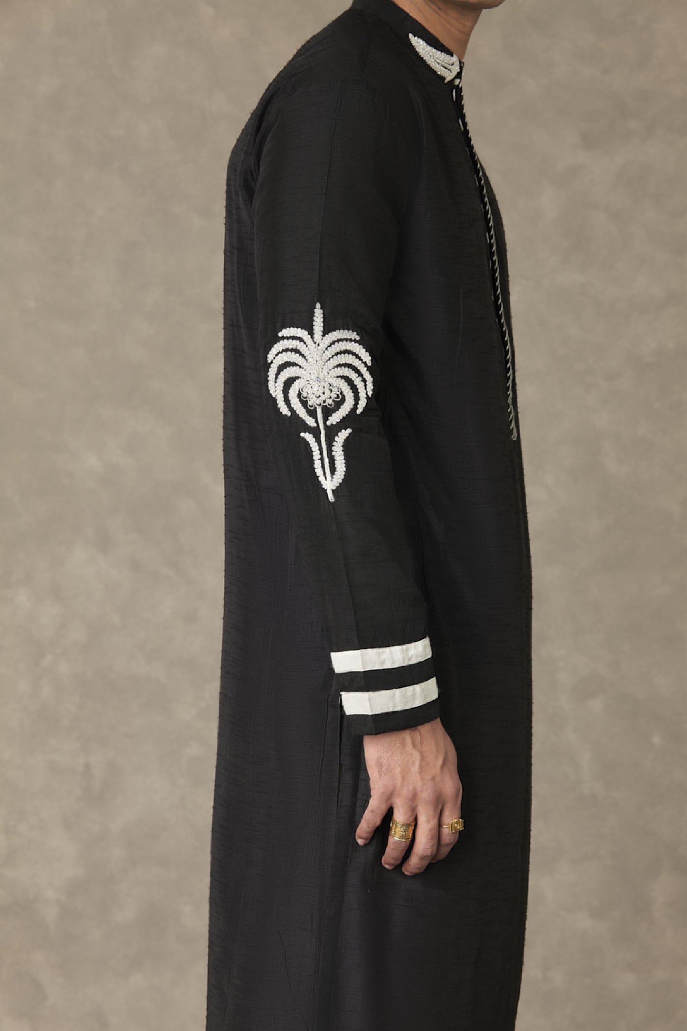 Masaba Menswear Black Shajara Kurta Indian designer wear online shopping melange singapore