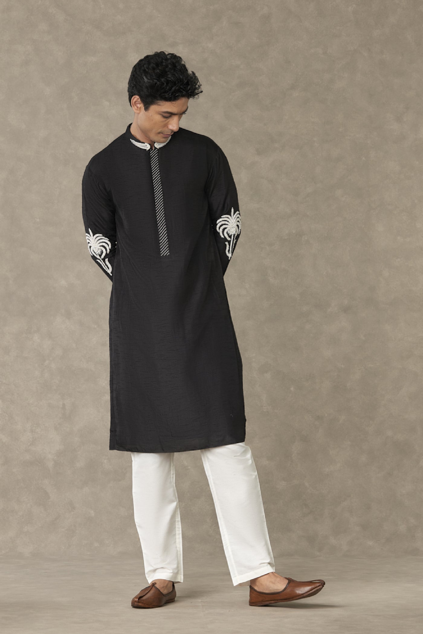 Masaba Menswear Black Shajara Kurta Indian designer wear online shopping melange singapore