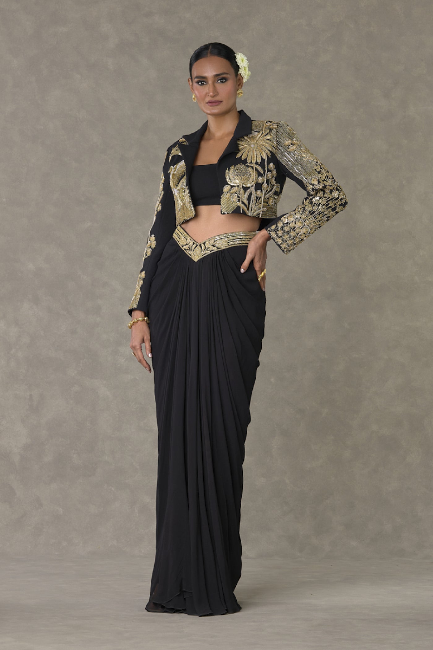 Masaba Black Son Chidiya Cropped Blazer Set Indian designer wear online shopping melange singapore