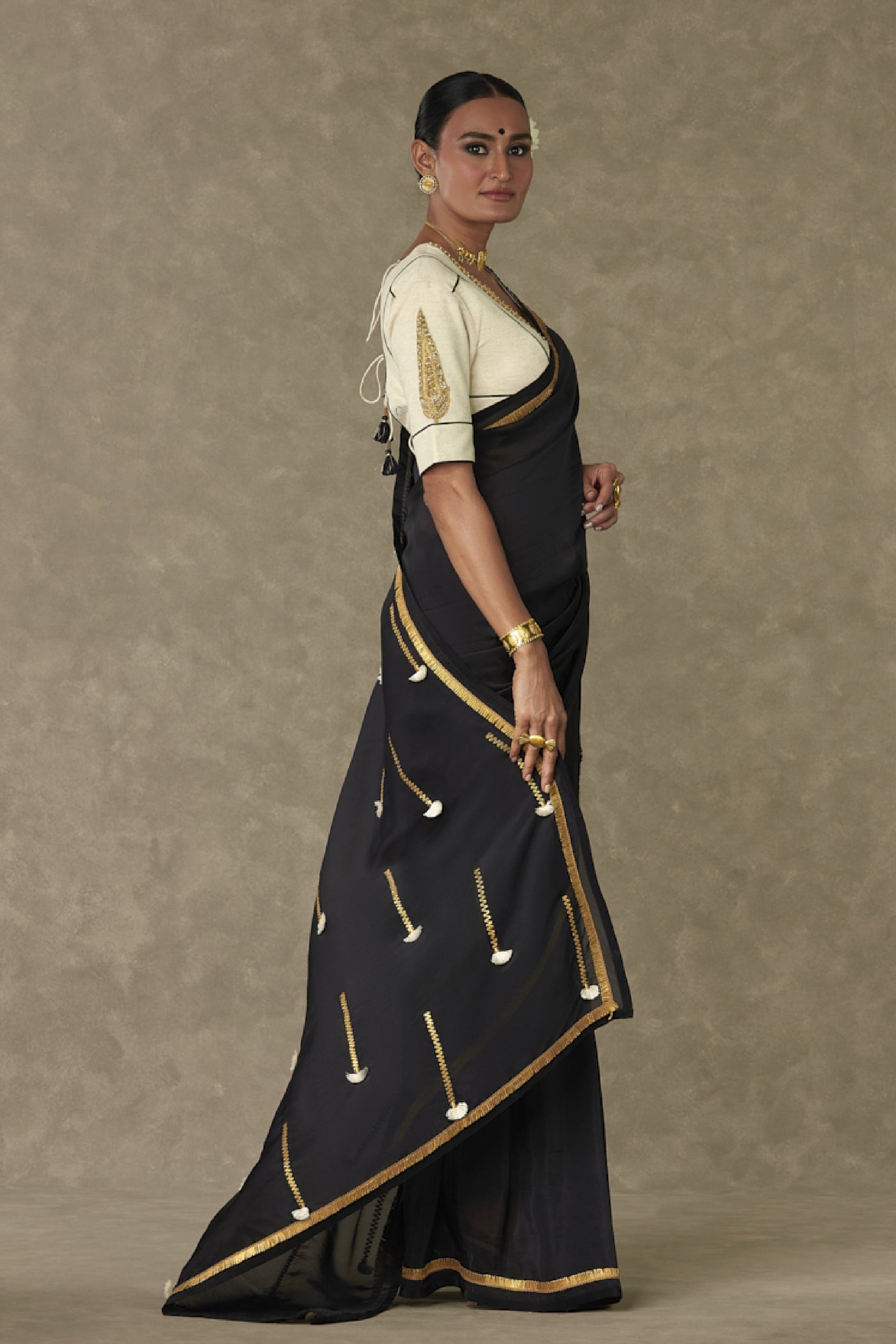 Masaba Black Tassel Gota Saree Indian designer wear online shopping melange singapore