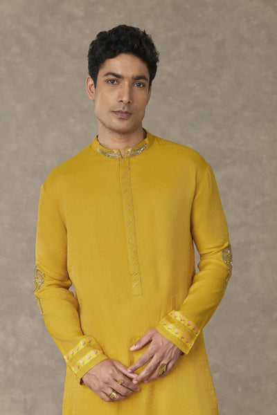 Masaba Menswear Corn Yellow Shajara Kurta Indian designer wear online shopping melange singapore