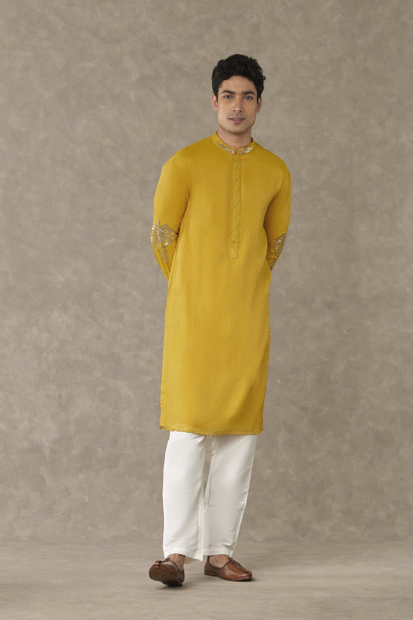 Masaba Menswear Corn Yellow Shajara Kurta Indian designer wear online shopping melange singapore