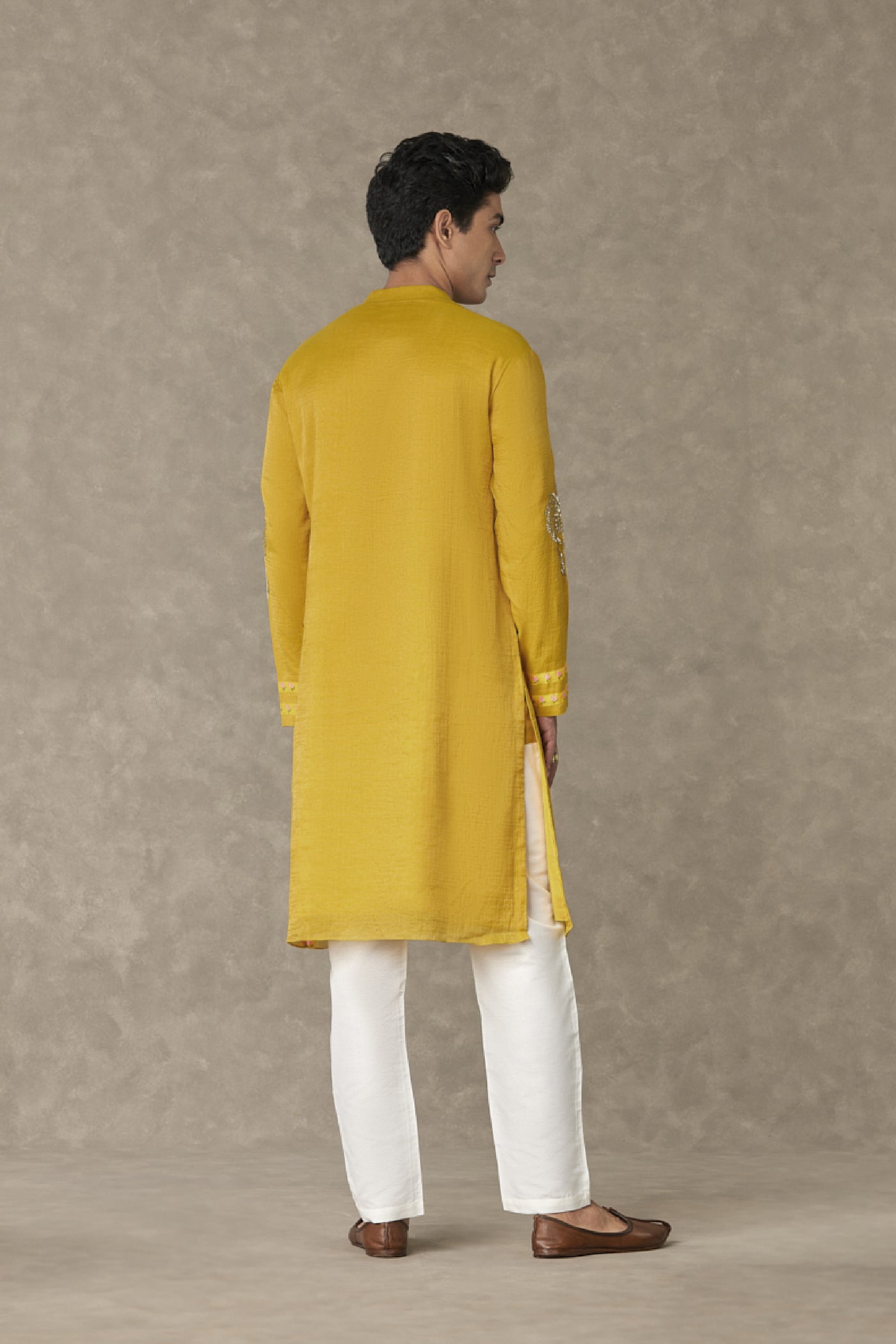 Masaba Menswear Corn Yellow Shajara Kurta Set Indian designer wear online shopping melange singapore