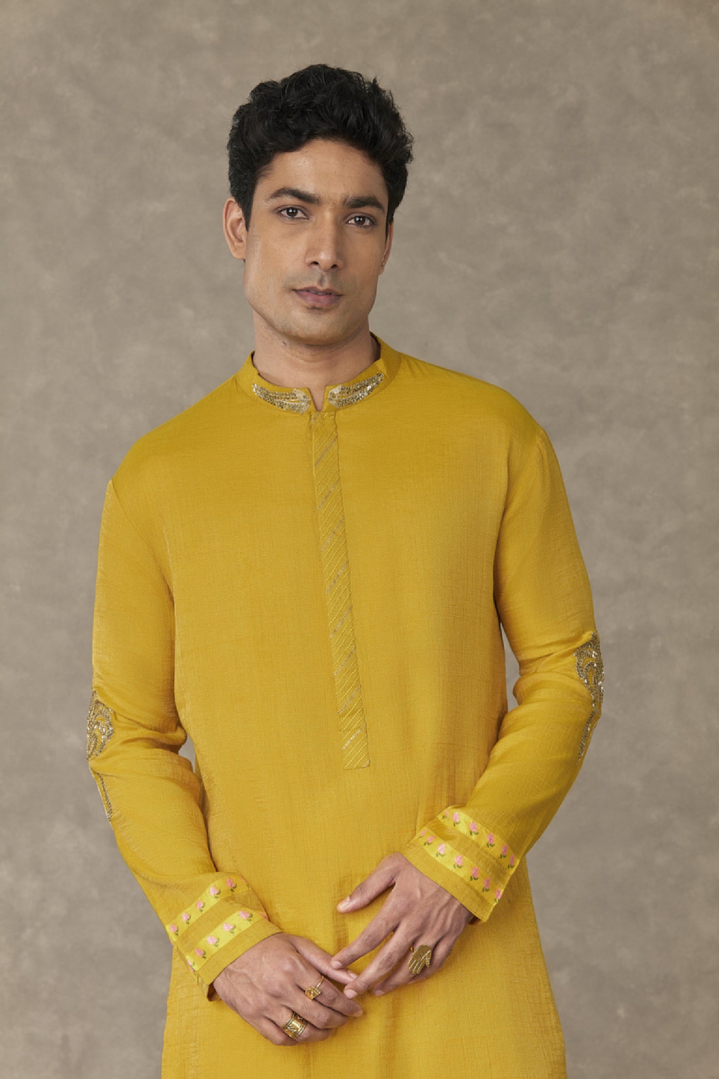 Masaba Menswear Corn Yellow Shajara Kurta Set Indian designer wear online shopping melange singapore