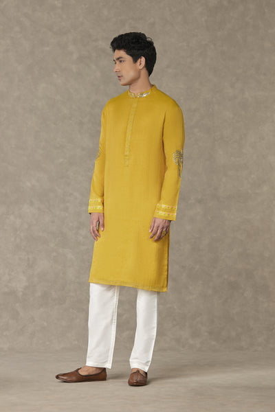 Masaba Menswear Corn Yellow Shajara Kurta Set Indian designer wear online shopping melange singapore