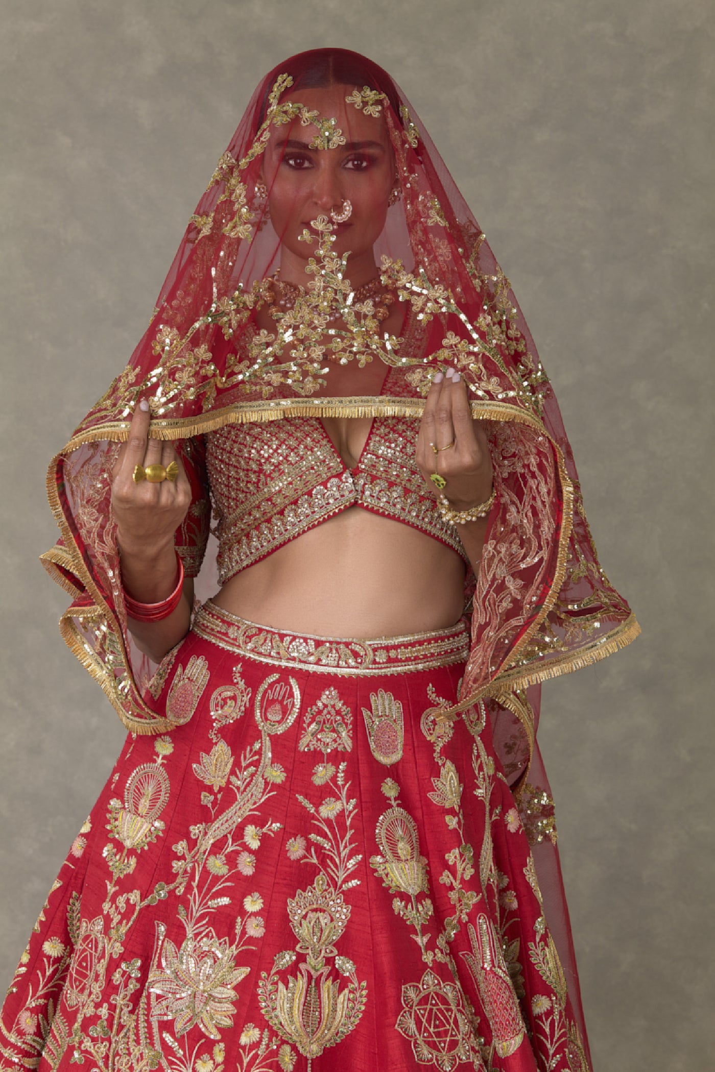 Masaba Red Bagh E Bahar Lehenga Set Indian designer wear online shopping melange singapore