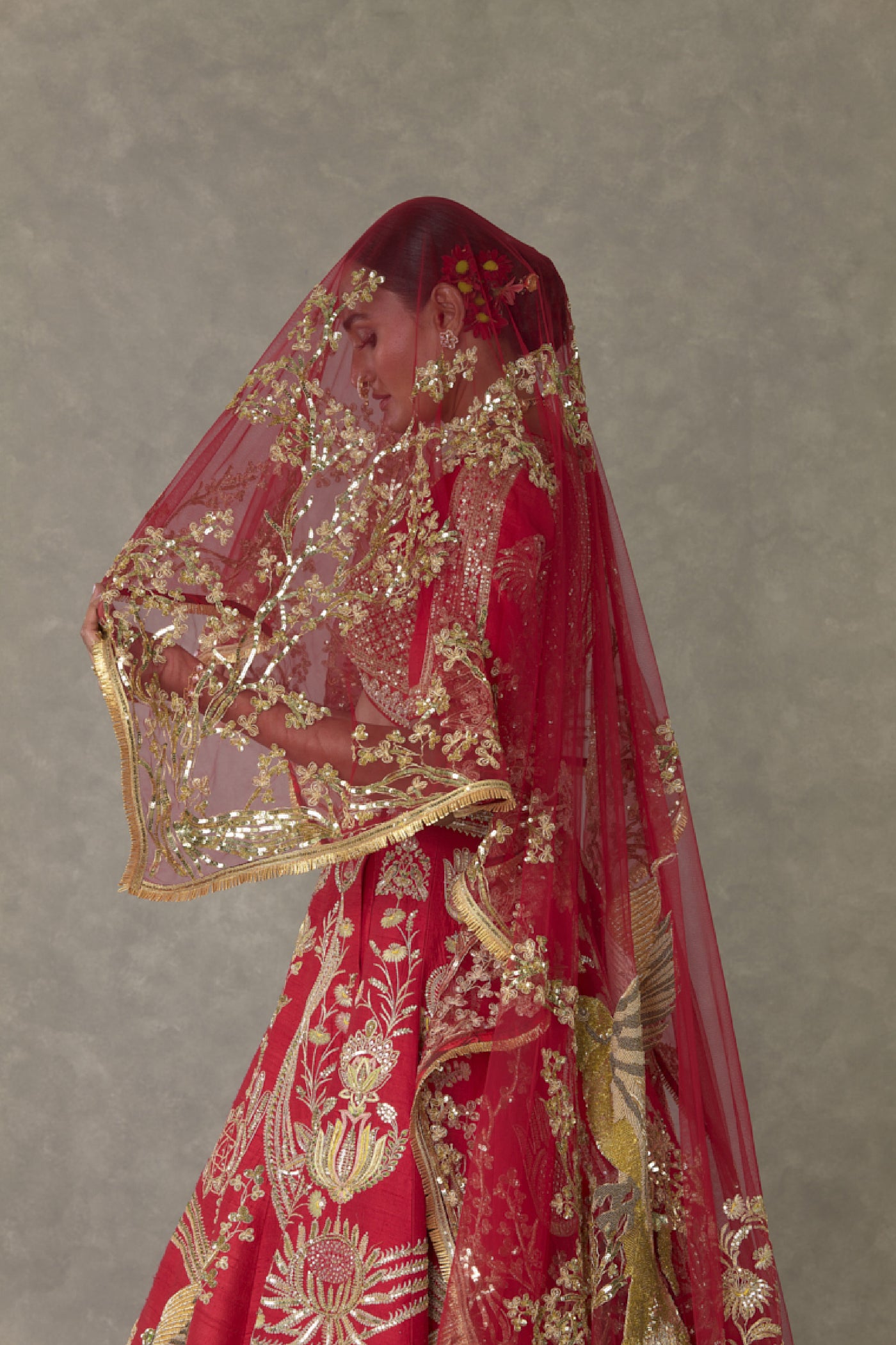 Masaba Red Bagh E Bahar Lehenga Set Indian designer wear online shopping melange singapore