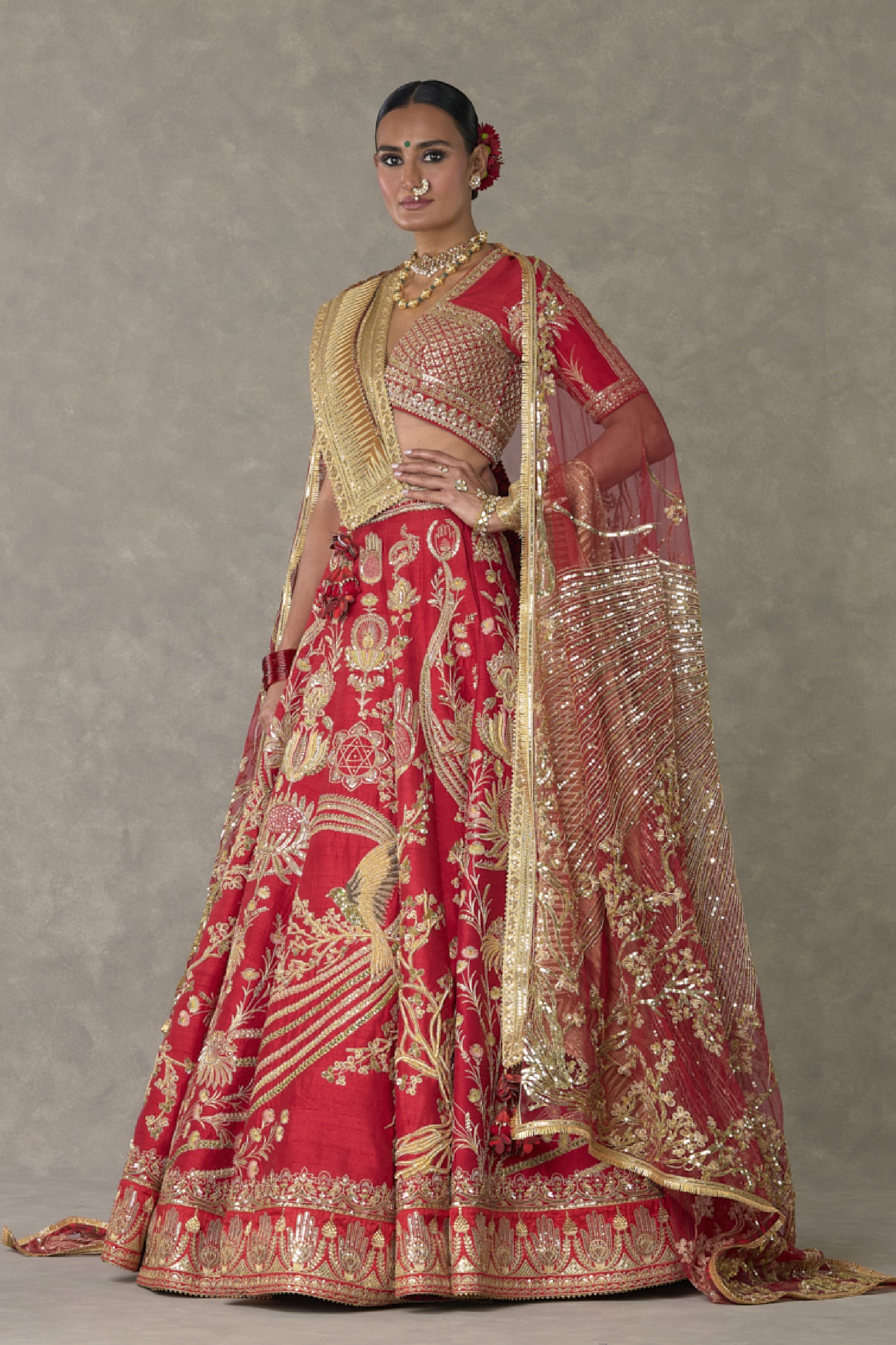 Masaba Red Bagh E Bahar Lehenga Set Indian designer wear online shopping melange singapore