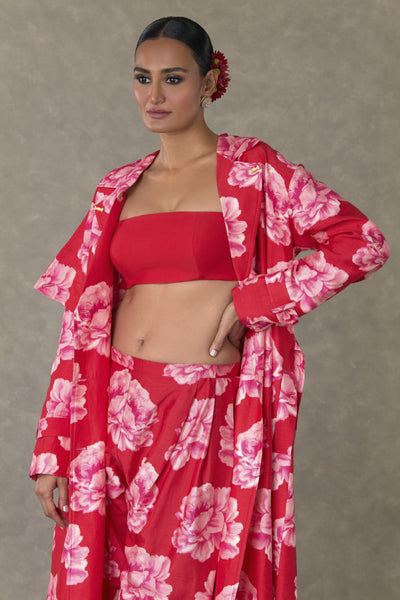 Masaba Red Nurvi Trench Coat Set Indian designer wear online shopping melange singapore