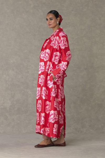Masaba Red Nurvi Trench Coat Set Indian designer wear online shopping melange singapore