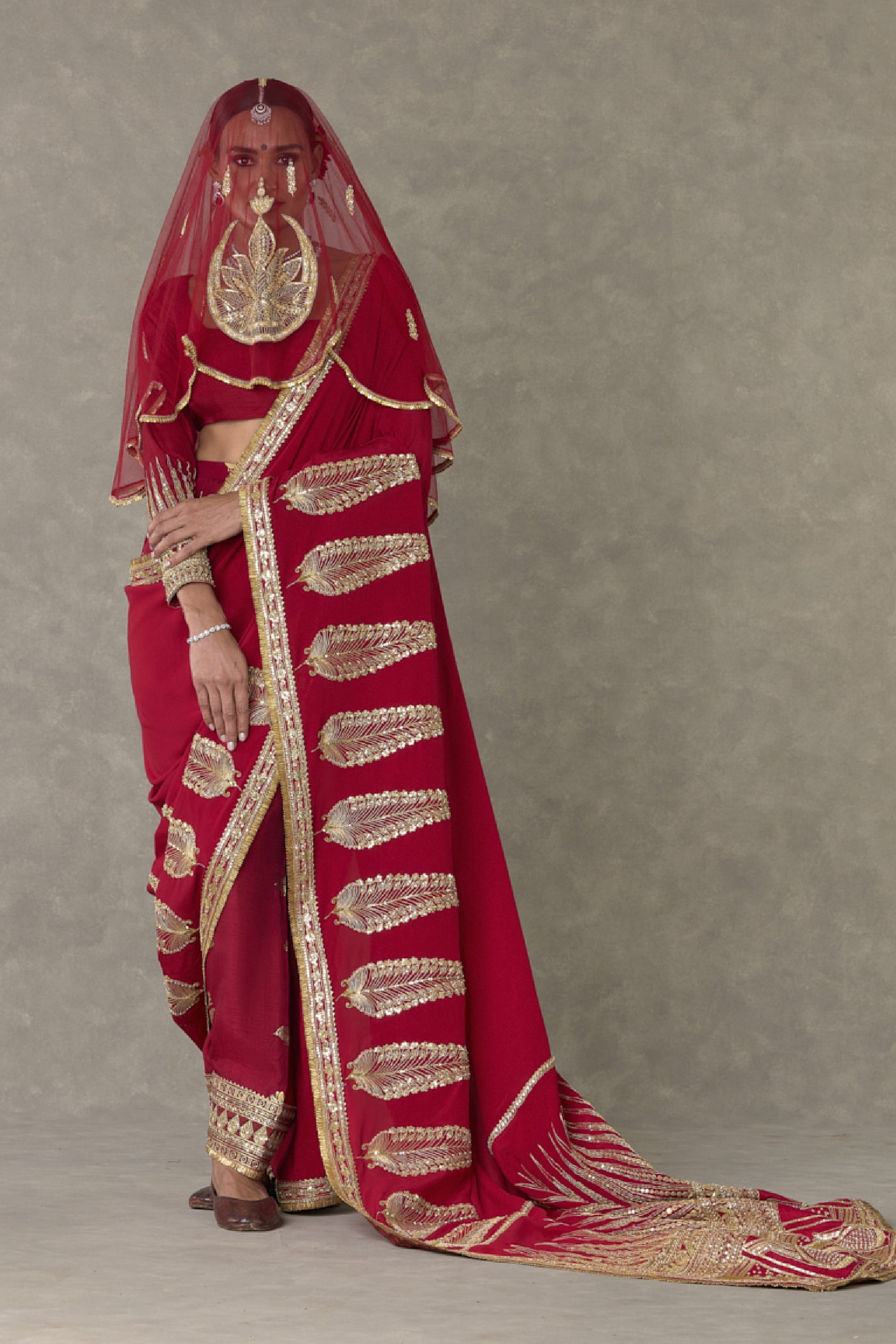 Masaba Red Son Patti Saree Red Indian designer wear online shopping melange singapore