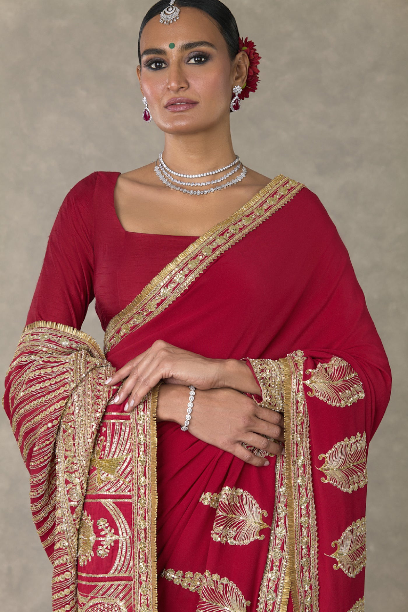 Masaba Red Son Patti Saree Indian designer wear online shopping melange singapore