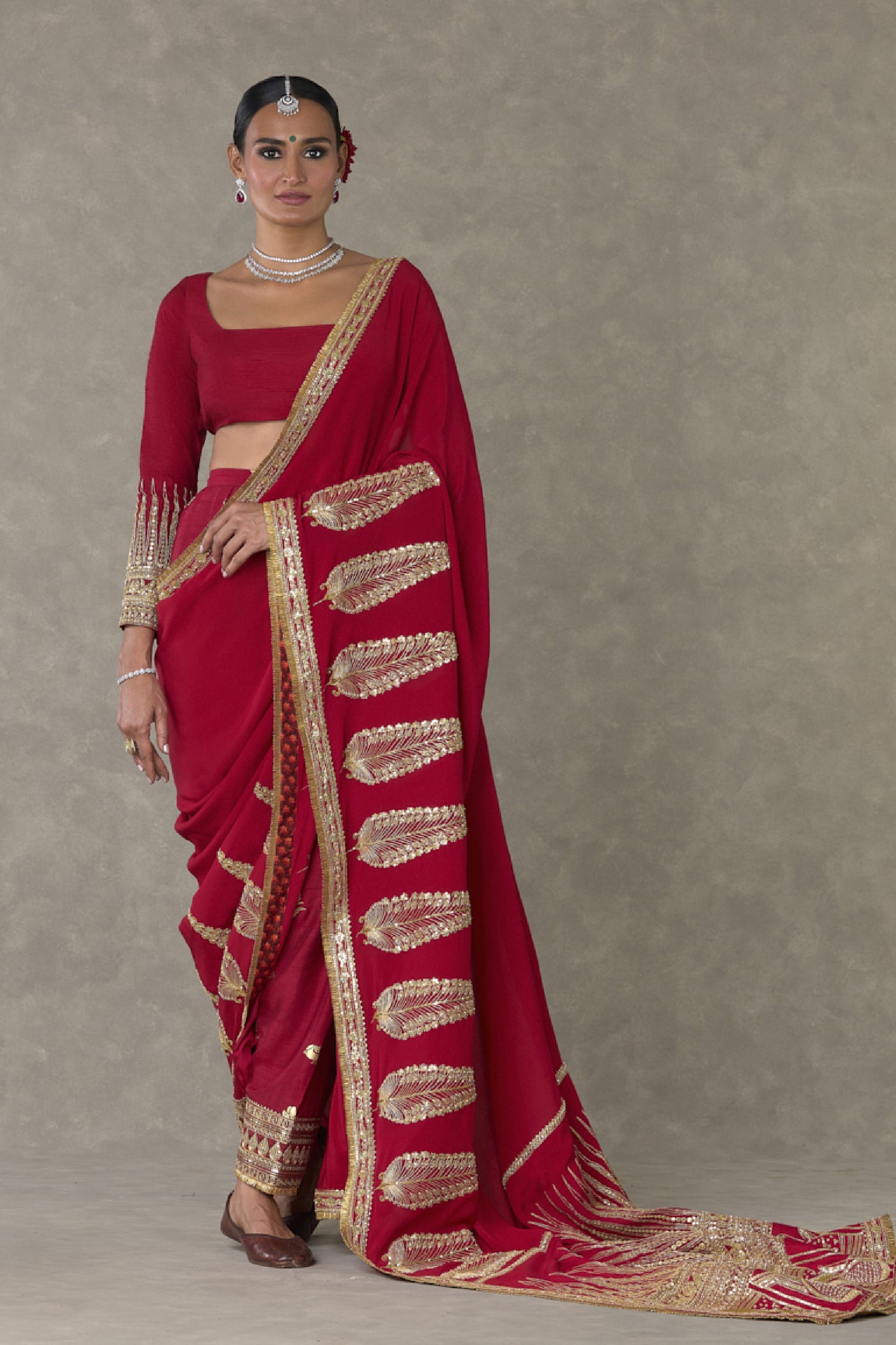 Masaba Red Son Patti Saree Red Indian designer wear online shopping melange singapore