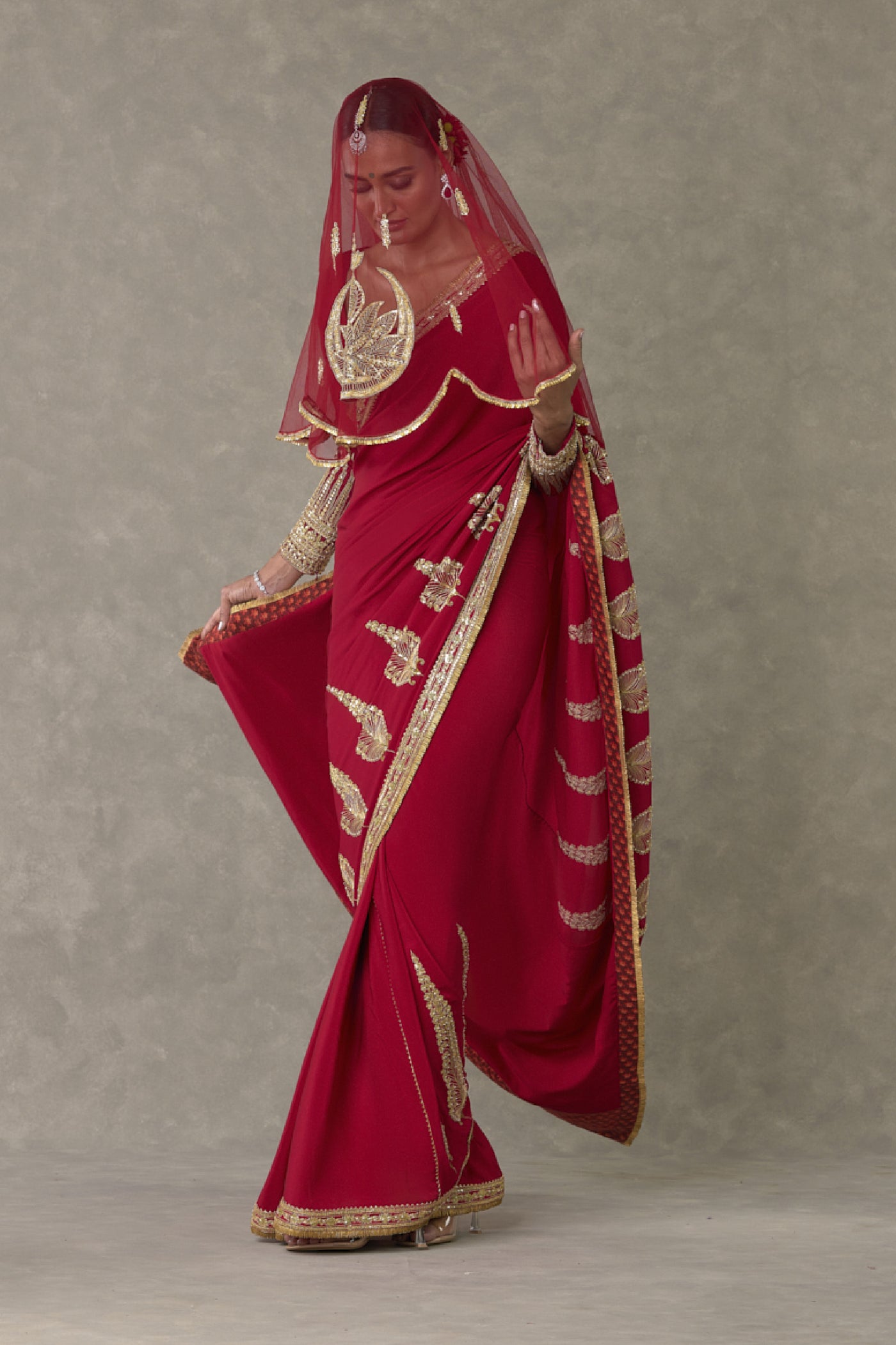 Masaba Red Son Patti Saree Indian designer wear online shopping melange singapore