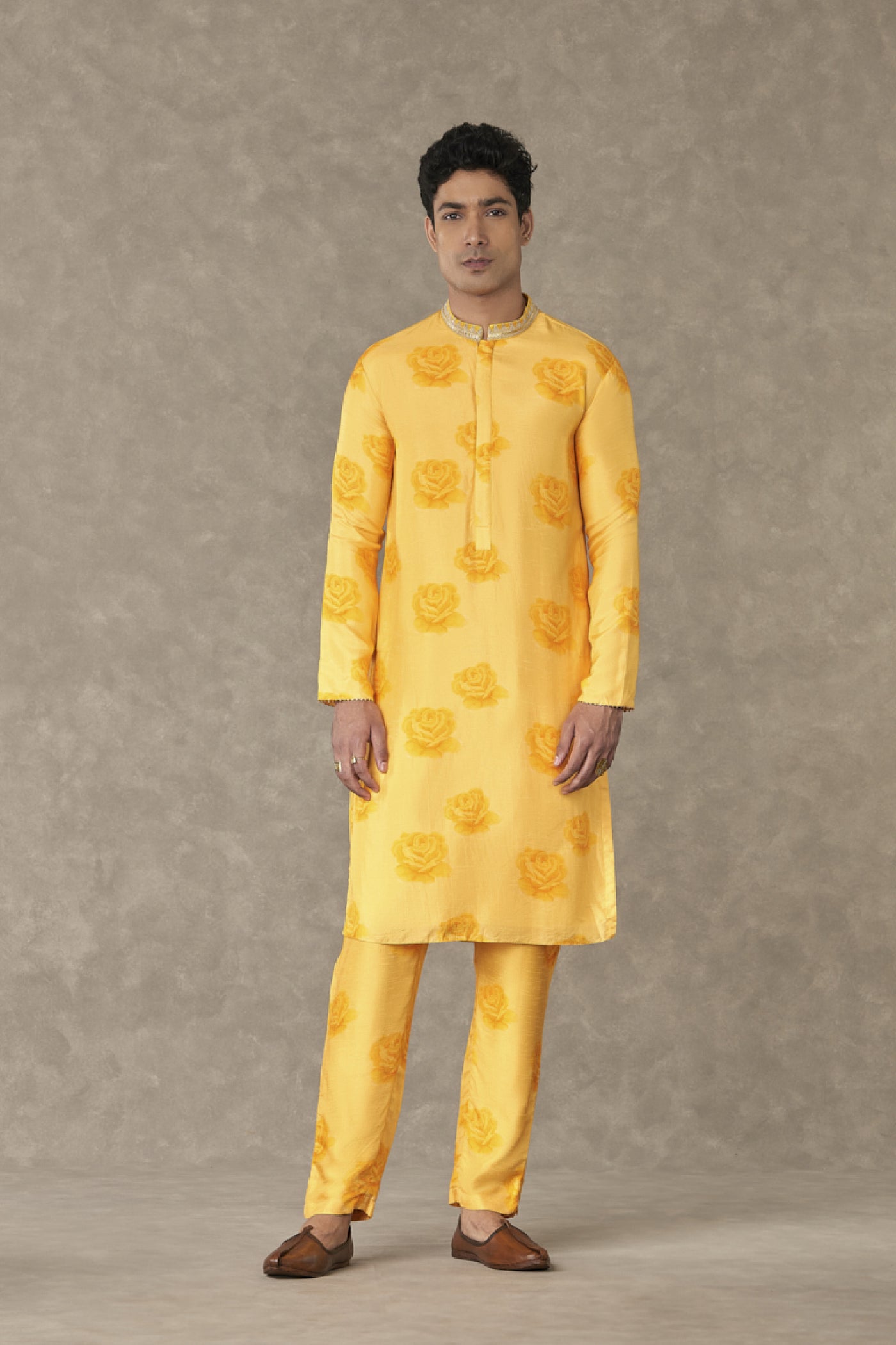 Masaba Menswear Yellow Gulaab Kurta Indian designer wear online shopping melange singapore