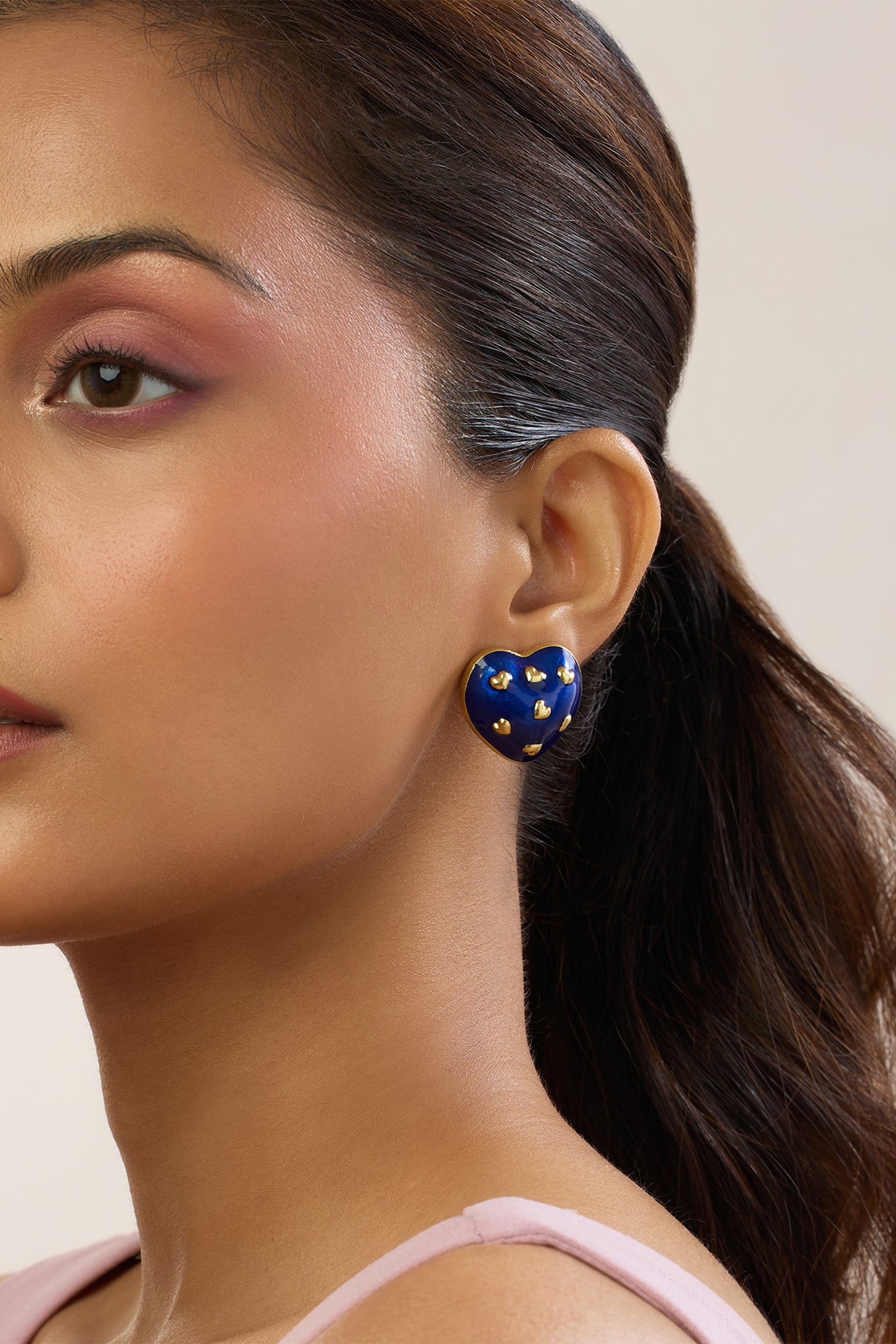MNSH Amour Enamel Heart Studs Blue indian designer wear online shopping melange singapore