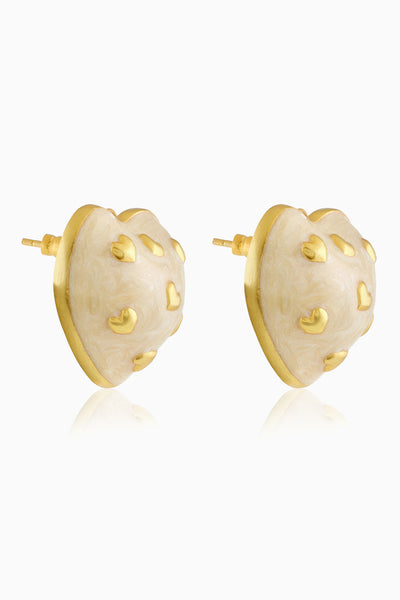MNSH Amour Enamel Heart Studs White indian designer wear online shopping melange singapore
