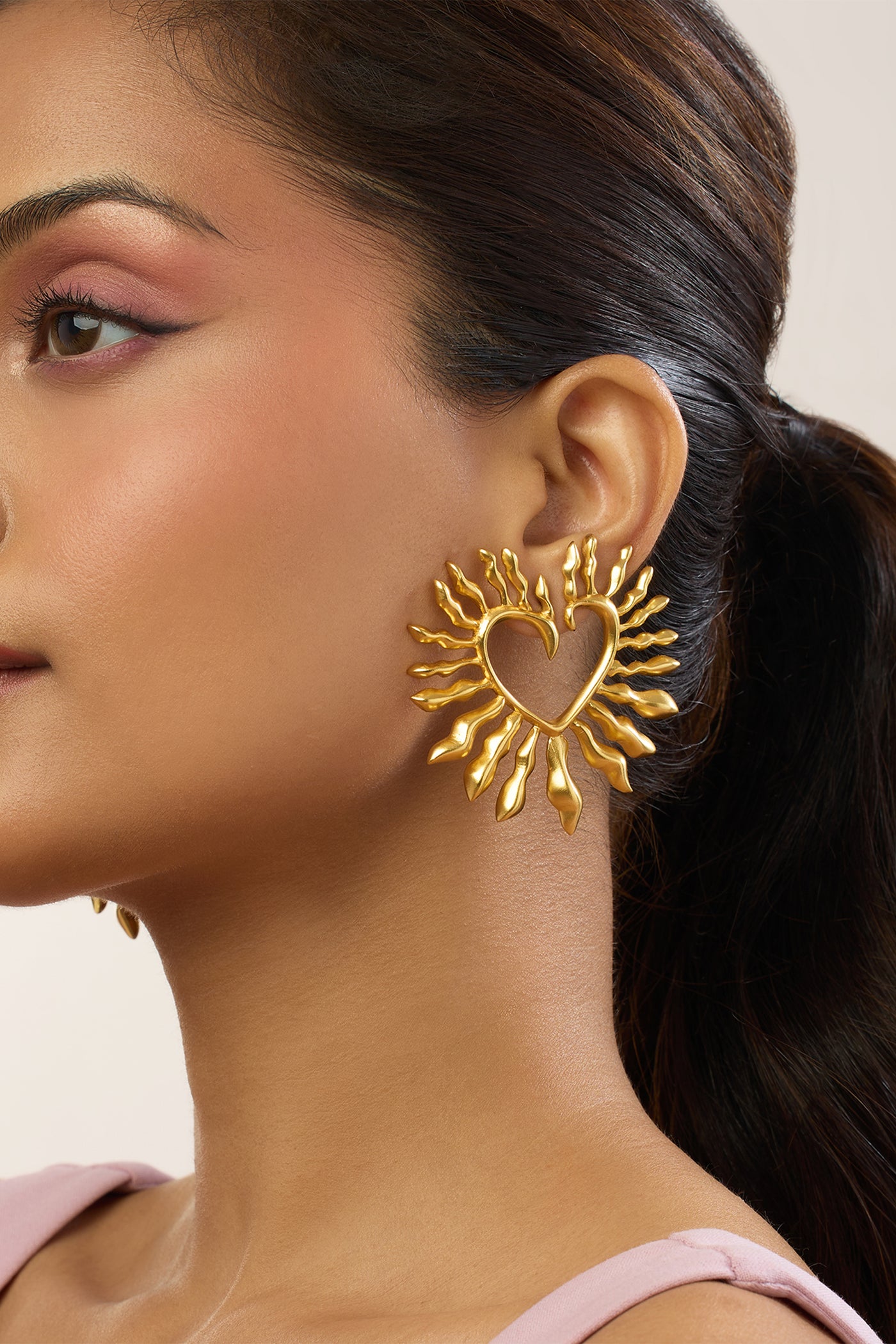 MNSH Amour Heart Gold Earrings indian designer wear online shopping melange singapore