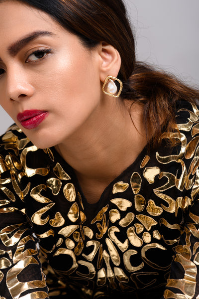 MNSH Baroque Pearla Gold Studs indian designer wear online shopping melange singapore