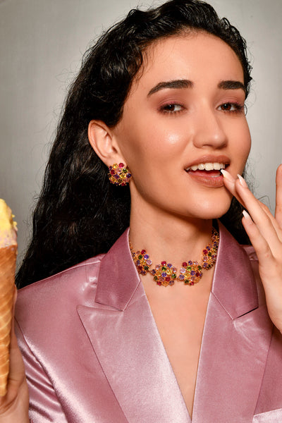 MNSH Bauble Crystal Multi Color Choker indian designer wear online shopping melange singapore